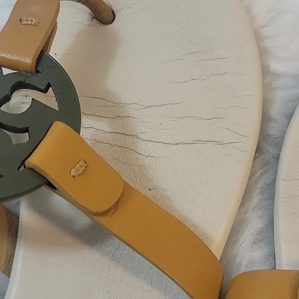 TORY BURCH Miller Logo Leccio/Pesca‎ Soft Calf Leather Sandals Size 6